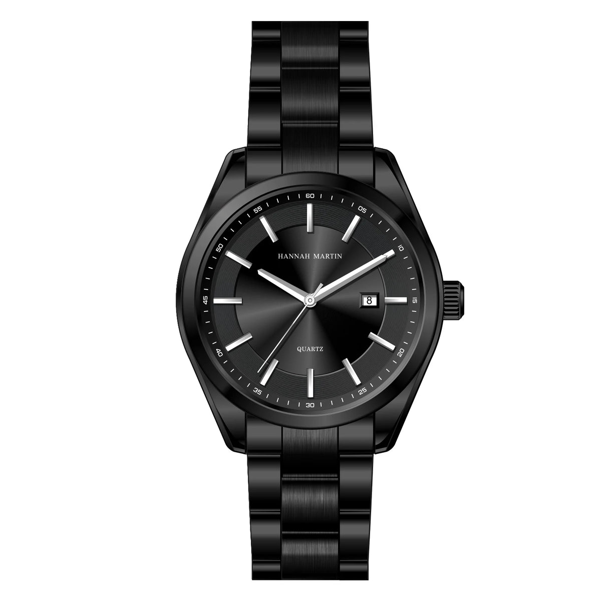 HANNAH MARTIN kvartsur, 40 mm, til mænd, sort armbånd i rustfrit stål, vandtæt til 3 bar, sport-chic stil