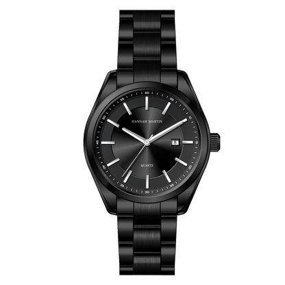 HANNAH MARTIN kvartsur, 40 mm, til mænd, sort armbånd i rustfrit stål, vandtæt til 3 bar, sport-chic stil
