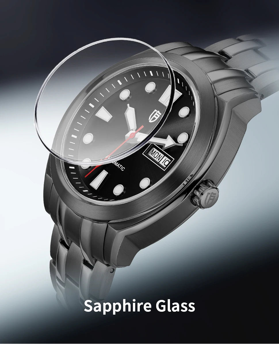 BERNY Automatic Men Watch Supper Luminous Sapphire Stainless Steel 100M Waterproof Business Casual Mechanical Wristwatch for Men