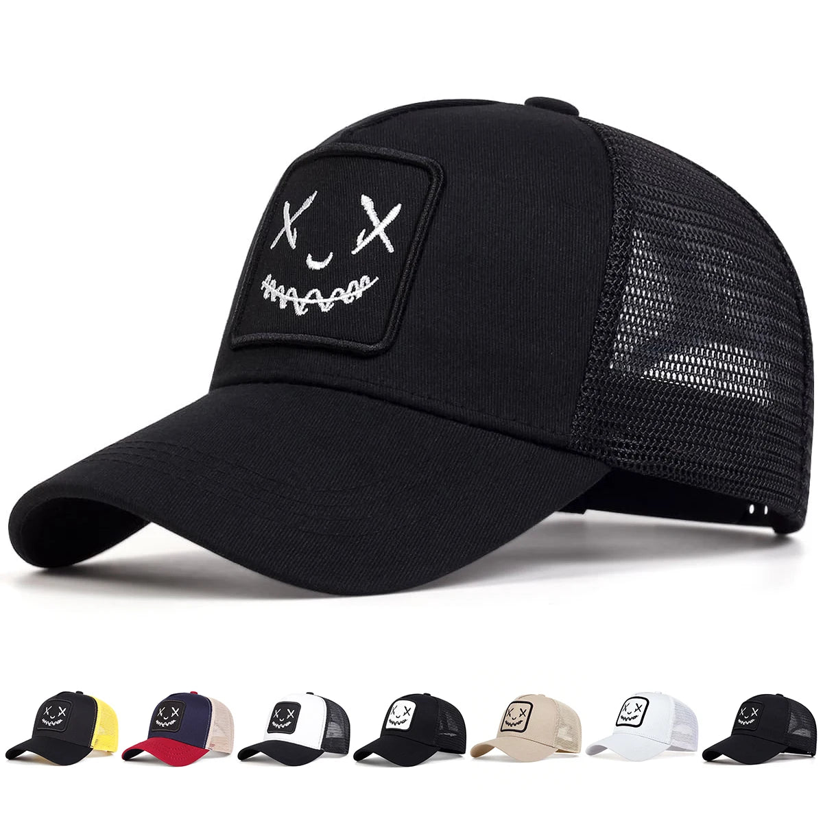 Men Women Smile Face Embroidery Baseball Caps Cotton Adjustable Snapback hats Hip Hop mesh Cap summer Outdoor Sun hat Dad Hats
