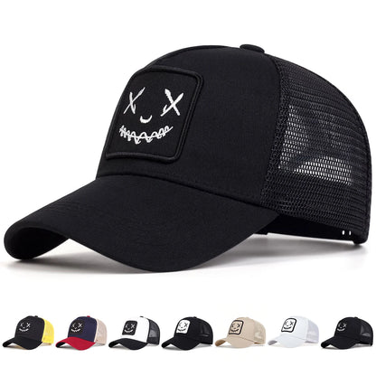 Men Women Smile Face Embroidery Baseball Caps Cotton Adjustable Snapback hats Hip Hop mesh Cap summer Outdoor Sun hat Dad Hats