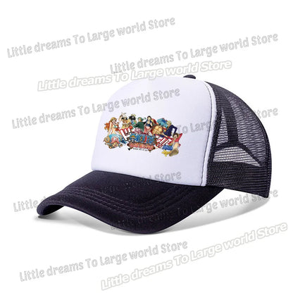 One Piece Baseball Cap Kids Anime Printed Adjustable Mesh Hat Visors Peaked Caps Sunshade Hats Outdoor Headwear Accessories Gift