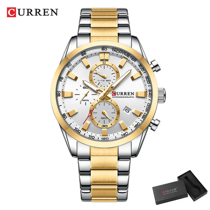 CURREN Quartz Chrono Sport Watch Brands for Men - Stainless Steel Bracelet and Multifunctional Dial