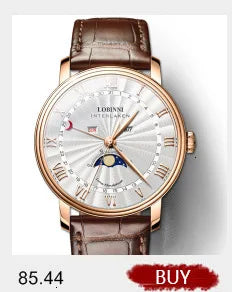 Relógio masculino mecânico automático LOBINNI Luxury Brand Switzerland com calendário perpétuo, vidro de safira e mostrador multifunções L13019-8
