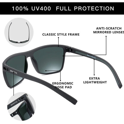 ZENOTTIC Polarized Sunglasses for Men Shades Lightweight TR90 Frame UV400 Protection Square Outdoor Trave Driving Sun Glasses