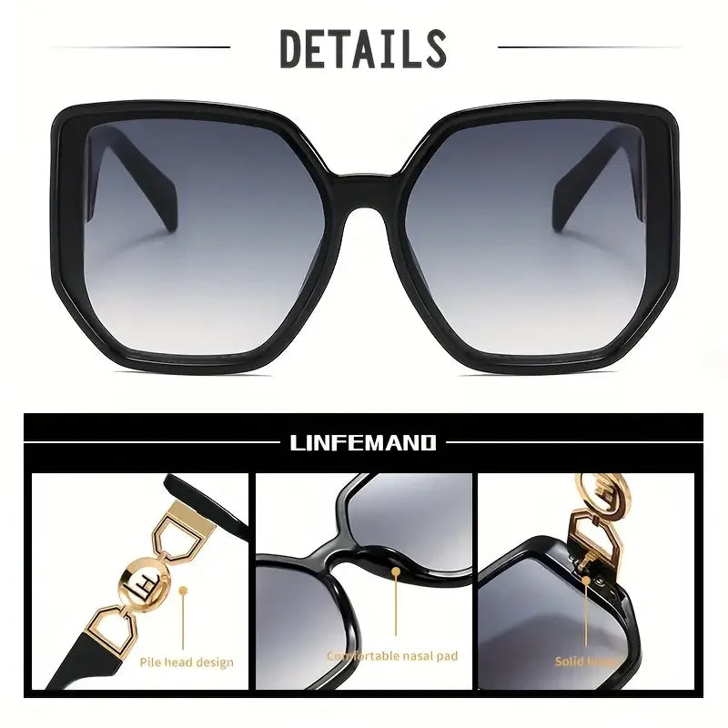 LINFEMAND Large Square Decorative Fashion Sunglasses  UV400 Women's Design Summer Trendy Dressing Holiday Gifts