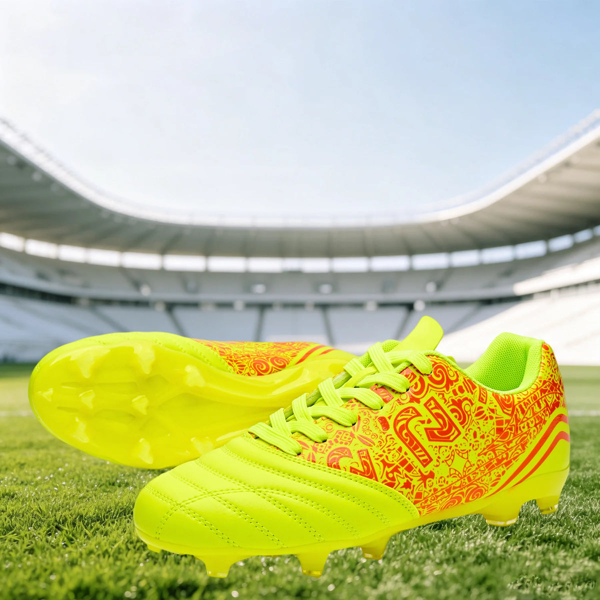 Chaussures de football AG/FG pour l'extérieur, tige respirante en PU, crampons longs en TPU stables, pour hommes et femmes, bottes d'entraînement de football sur gazon