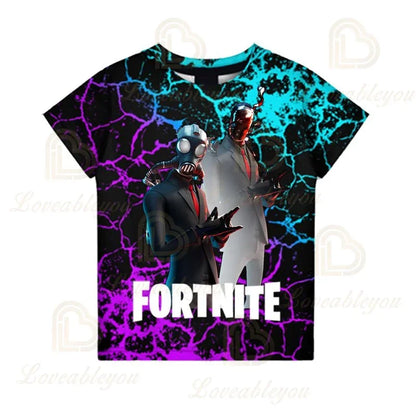 Fortnite T-shirt voor jongens, kindertop voor de zomer, kinderkleding met grappige 3D Battle Royale-gameprint, T-shirt/top voor peutermeisjes