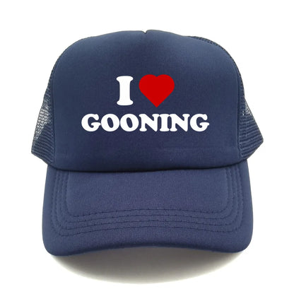 Забавни бейзболни шапки „I Love Gooning“ – готини летни мъжки шапки от мрежа, хумористични шапки тип „тракър“, унисекс шапки от мрежа за външни дейности MZ-080