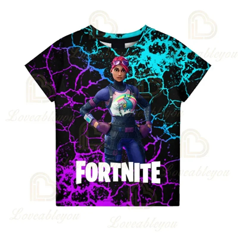 Fortnite T-shirt voor jongens, kindertop voor de zomer, kinderkleding met grappige 3D Battle Royale-gameprint, T-shirt/top voor peutermeisjes