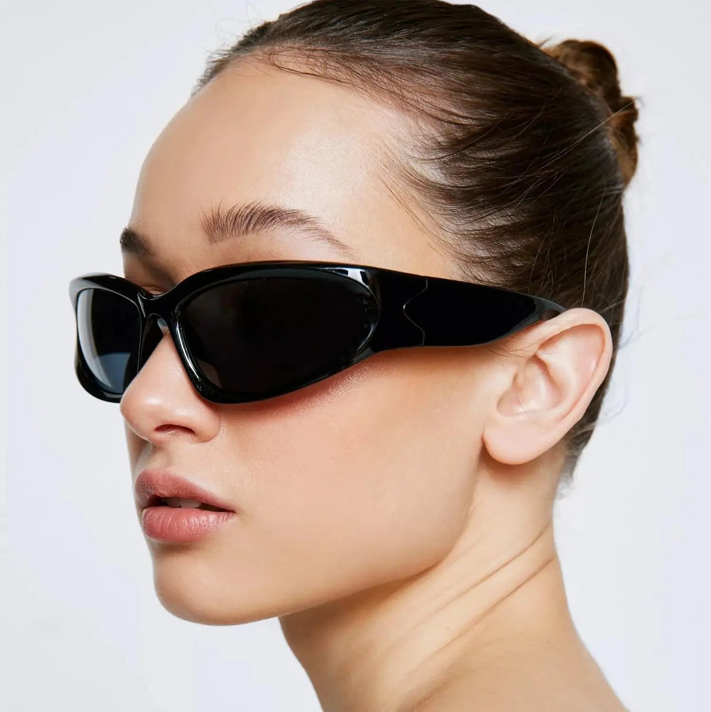 Y2K Wrap Around Sunglasses Fashion Rave Metallic Chrome Space Alien Glasses Futuristic Shades Sports for Women Men
