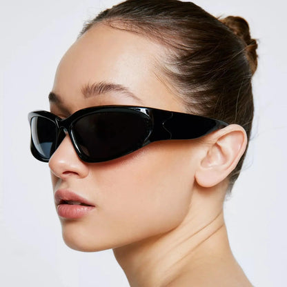 Y2K Wrap Around Sunglasses Fashion Rave Metallic Chrome Space Alien Glasses Futuristic Shades Sports for Women Men