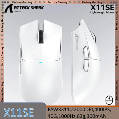 Ratón gaming inalámbrico ultraligero ATTACK SHARK X11SE, vida útil de 20 millones de clics, PAW3311 Gaming, 22KDPI, 400IPS, 40G, 1KHz, 65 horas, 30mAH