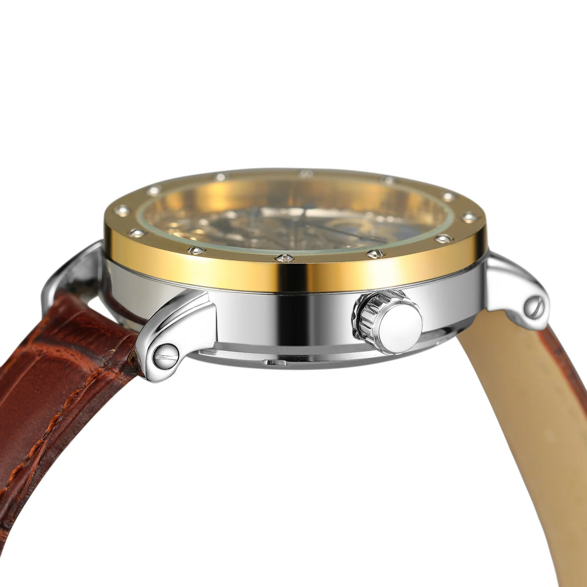Męski zegarek na rękę SKROX z mechanizmem automatycznym, model szkieletowy z funkcją GMT, fazami księżyca i tourbillonem – elegancki i oryginalny zegarek luksusowy z najwyższej półki.