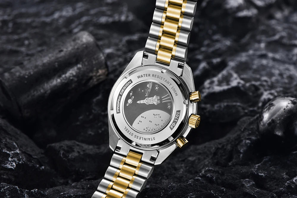 New PAGANI DESIGN Moon Men Watch Retro Luxury Quartz Watches For Men Stainless steel Sport waterproof Chronograph Man+With BOX
