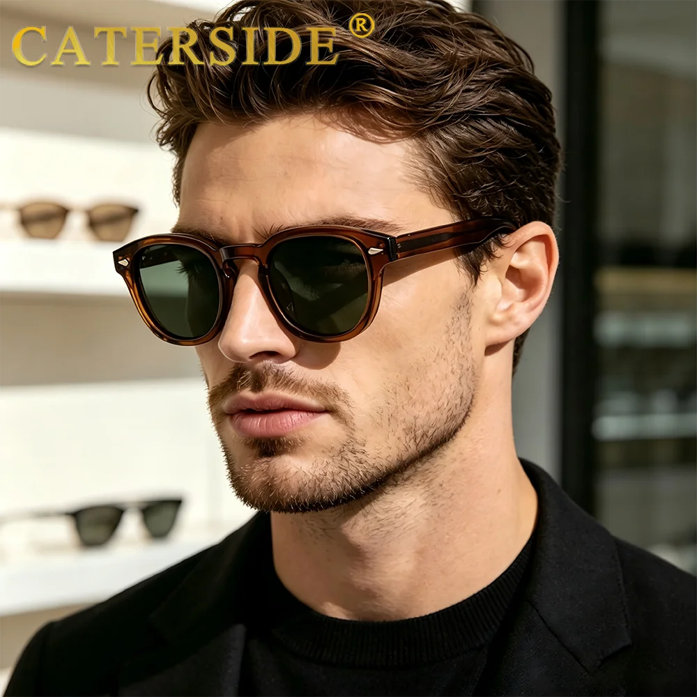 CATERSIDE Retro Round Men Sunglasses Punk Propionic Acid Pin Temple Luxury Sun Glasses Women Sports Leisure Party Eyewear UV400