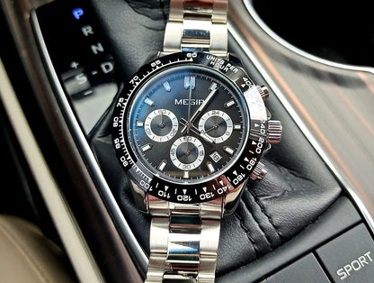 MEGIR men’s watch, luxury brand, quartz sports watch, stainless steel bracelet, water-resistant, chronograph, wristwatch