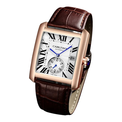 Montre automatique de luxe pour homme – Montre-bracelet mécanique, modèle élégant de grande marque, boîtier carré en acier inoxydable, étanche – CARLTINY