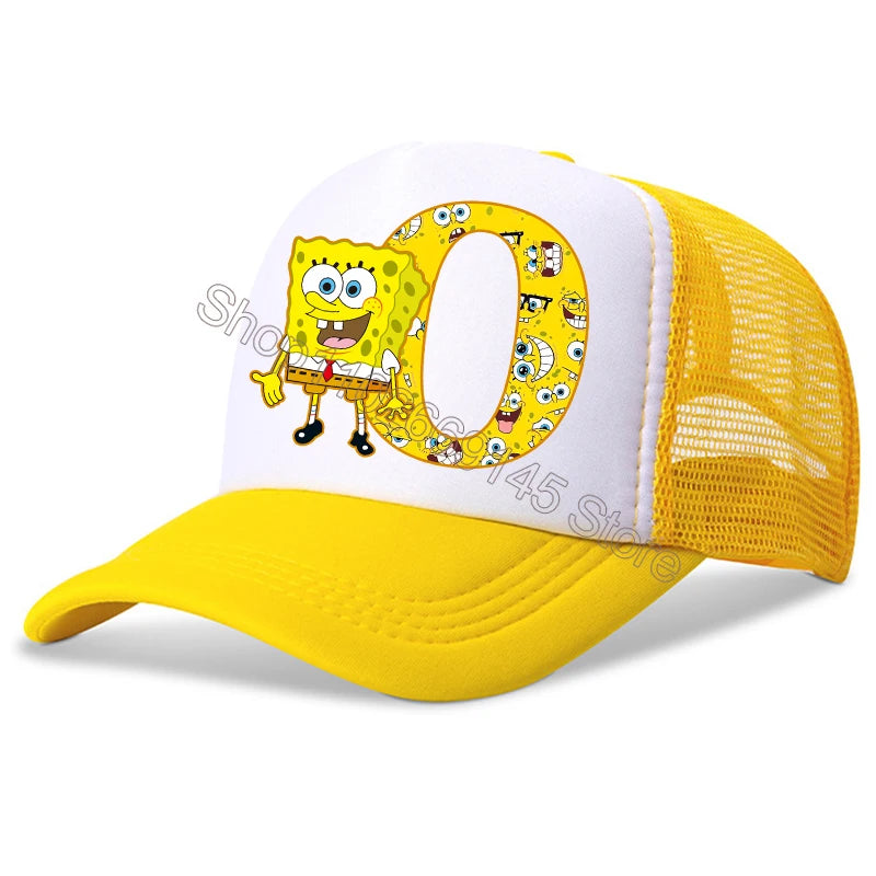 New Spongebob Children Baseball Caps Kawaii Cartoon Letter Printed Hat Kids Casual Sun Hat Adjustable Peaked Cap Birthday Gifts