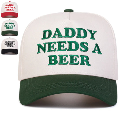 Czapki z daszkiem unisex z haftem „DADDY NEEDS A BEER” – wiosna, jesień, na świeżym powietrzu, regulowane, codzienne, czapki chroniące przed słońcem, czapki sportowe