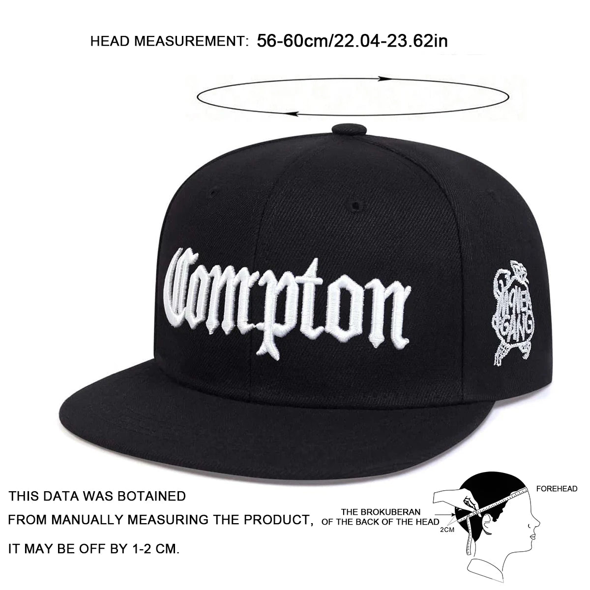 Cappellini unisex Compton con ricamo in stile hip-hop, per primavera e autunno, da esterno, regolabili, sportivi, casual, da baseball, con protezione solare