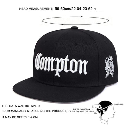 Cappellini unisex Compton con ricamo in stile hip-hop, per primavera e autunno, da esterno, regolabili, sportivi, casual, da baseball, con protezione solare