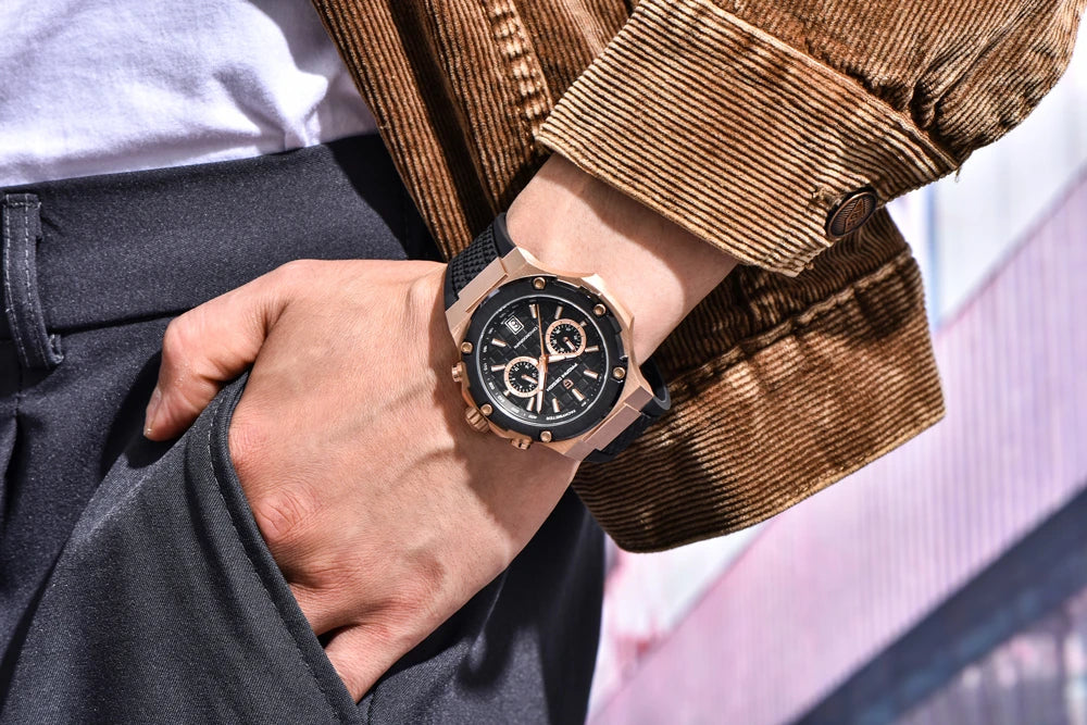 Montres à quartz pour hommes PAGANI DESIGN– Chronographe sportif de luxe, étanche, doté d'aiguilles luminescentes et d'un verre saphir avec traitement antireflet