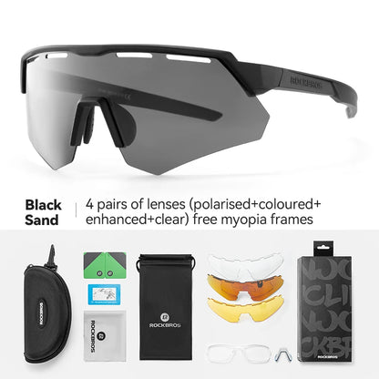 ROCKBROS Bike Glasses Polarized Men Women Bicycle Glasses 4Lens MTB Road Cycling Eyewear Glasses With Myopia Frame Sunglasses