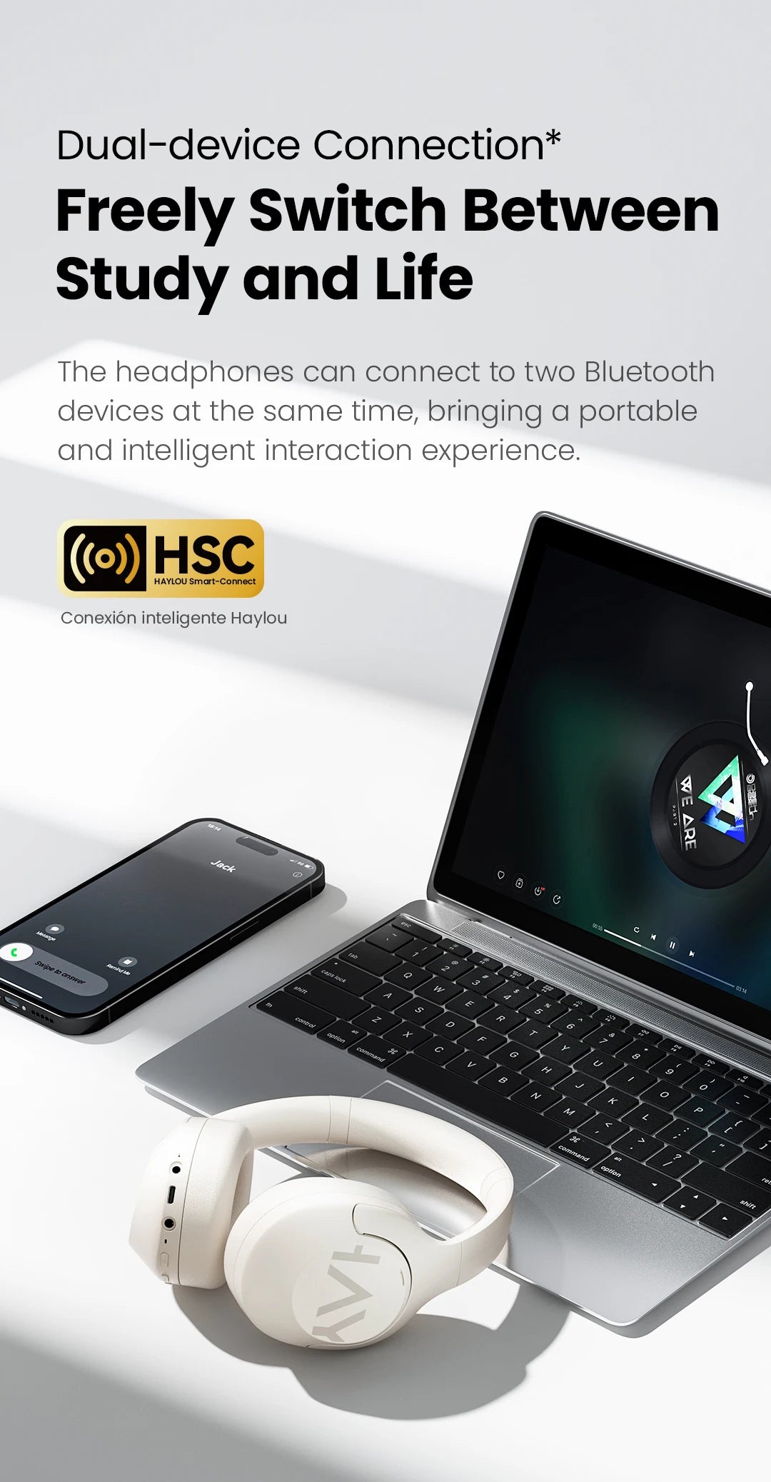 HAYLOU S30 Wireless Bluetooth 5.4 Headphones – 43dB Adaptive Noise Cancelling ANC Headset, 40mm Drivers, 80H Playtime, Hi-Res Audio Over-Ear Headphones