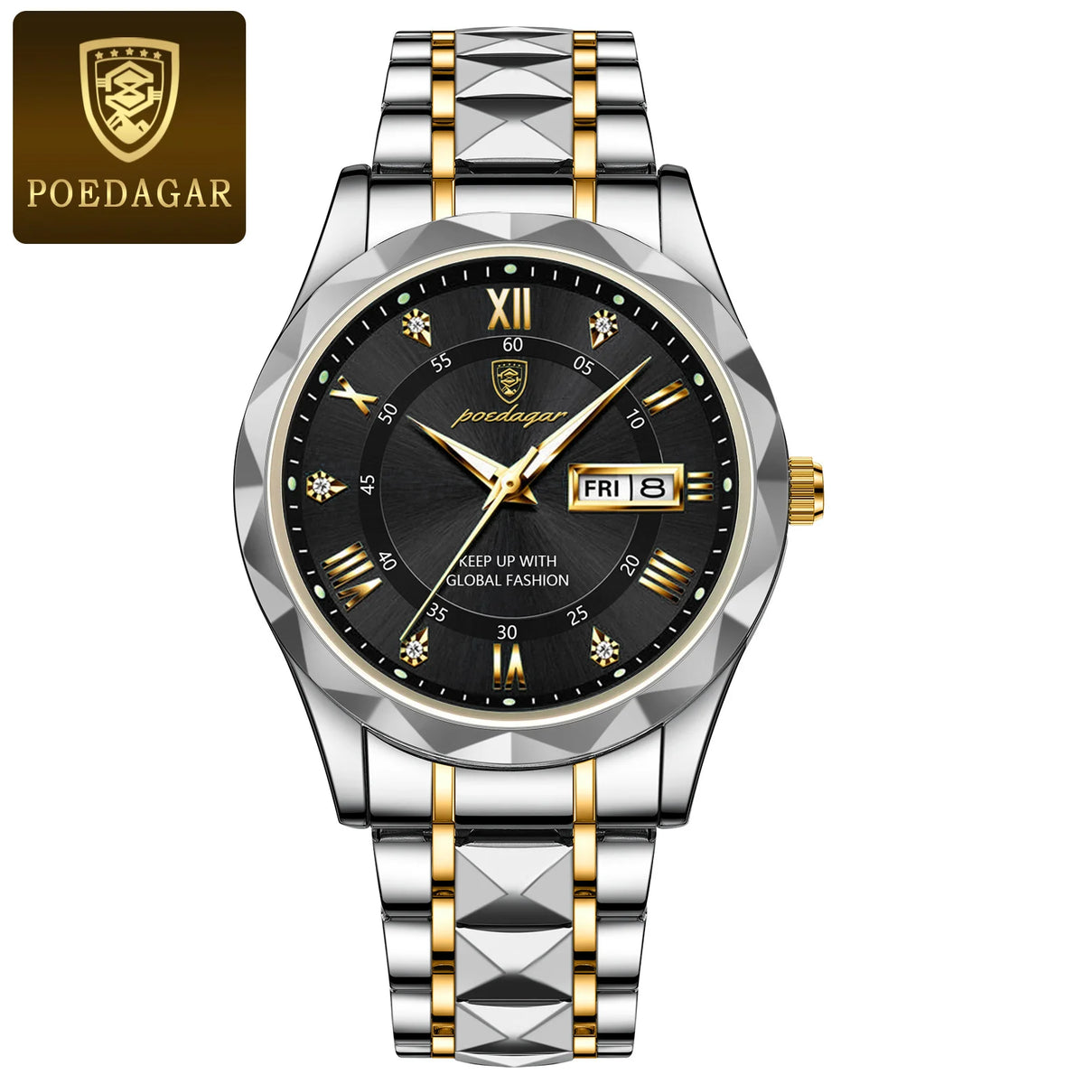 Reloj de hombre POEDAGAR Business Luxury, resistente al agua, de acero inoxidable, luminiscente, con fecha y día de la semana, estilo deportivo, de cuarzo.