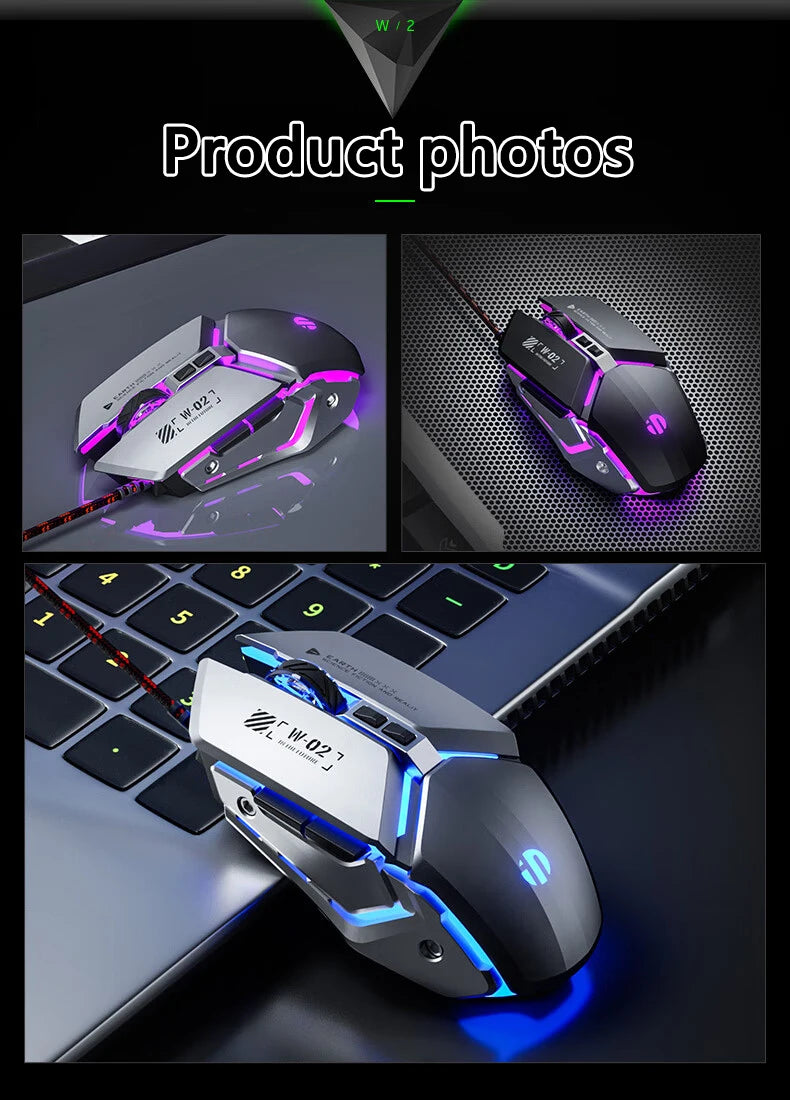 Inphic W2 2nd Generation USB Wired Gaming Mouse Silent Click Metal Style 6-key Macro Programming 8800DPI