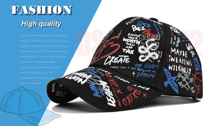 Trendige Unisex-Baseballkappe mit Graffiti-Print – Bunte, bemalte Schirmkappe