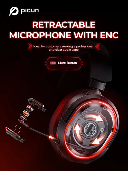 Auriculares gaming inalámbricos Picun G2 Bluetooth 5.3 – Sonido envolvente 7.1, micrófono ENC, batería de 100H y baja latencia para PC, PS5, PS4, Switch y móviles