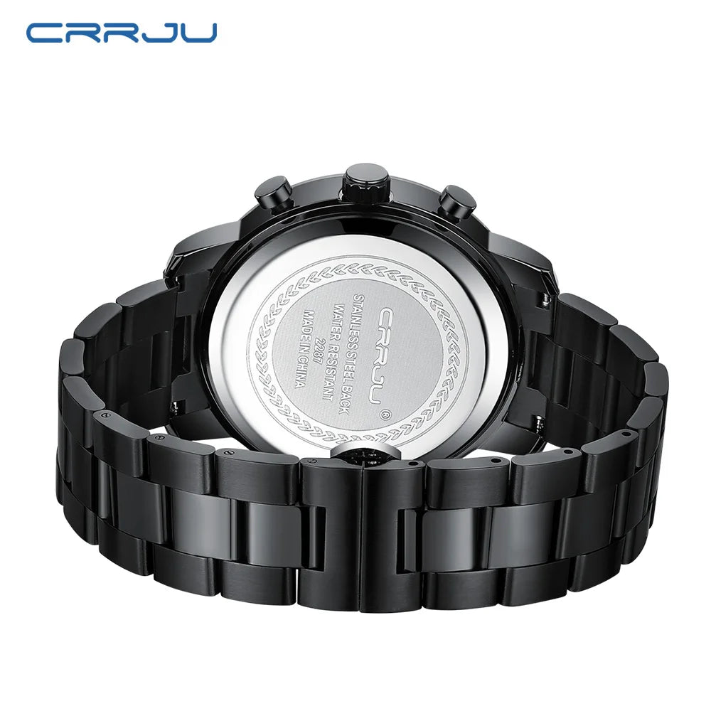 Herrenuhr CRRJU – Chronograph aus Edelstahl, wasserdicht, mit Datumsanzeige, analogem Quarzwerk, eleganter und professioneller Stil