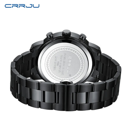 Herrenuhr CRRJU – Chronograph aus Edelstahl, wasserdicht, mit Datumsanzeige, analogem Quarzwerk, eleganter und professioneller Stil