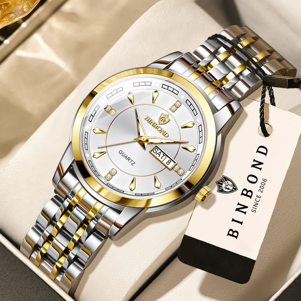 Relojes de cuarzo de lujo originales BINBOND para mujer – Modelo resistente al agua y luminiscente – Idea de regalo (estuche incluido)