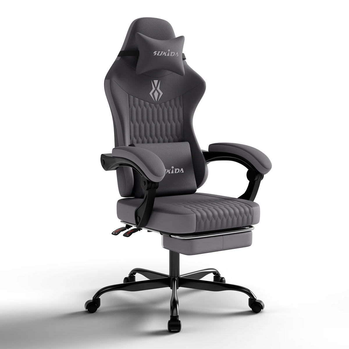 SUKIDA gamingstoel: ergonomische gamestoel met voetsteun, verstelbaar lendensteunkussen, verstelbare bureaustoel voor gaming en werk