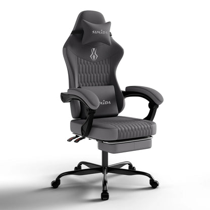 SUKIDA gamingstoel: ergonomische gamestoel met voetsteun, verstelbaar lendensteunkussen, verstelbare bureaustoel voor gaming en werk