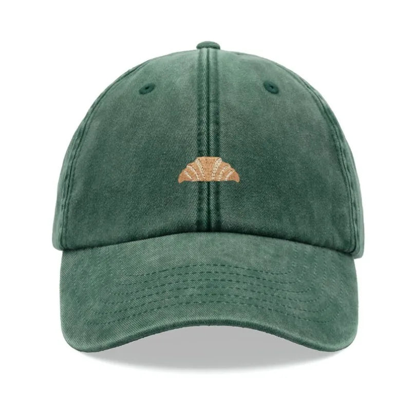 1pc Croissant Printing Retro Baseball Caps for Men,outdoor Leisure Washed Adjustable Dad Hat Faded Sports Sun Tralve Dailywear