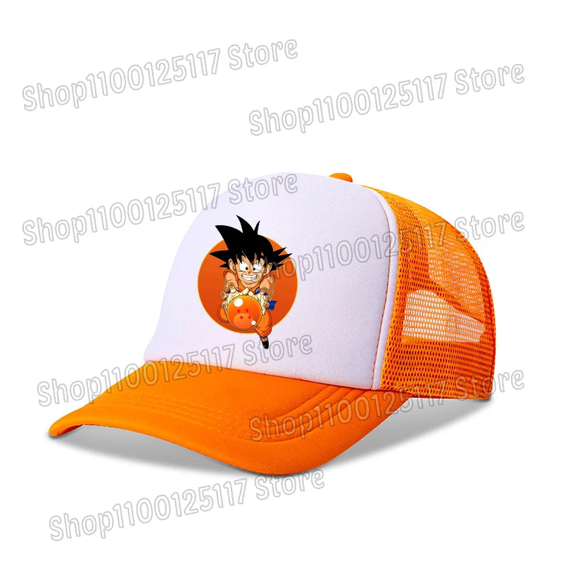 Baseballová čepice Dragon Ball s potiskem z anime, prodyšná čepice s kšiltem, kreslená postavička Goku, letní sportovní čepice typu snapback, síťovaná sluneční čepice, dárek pro děti