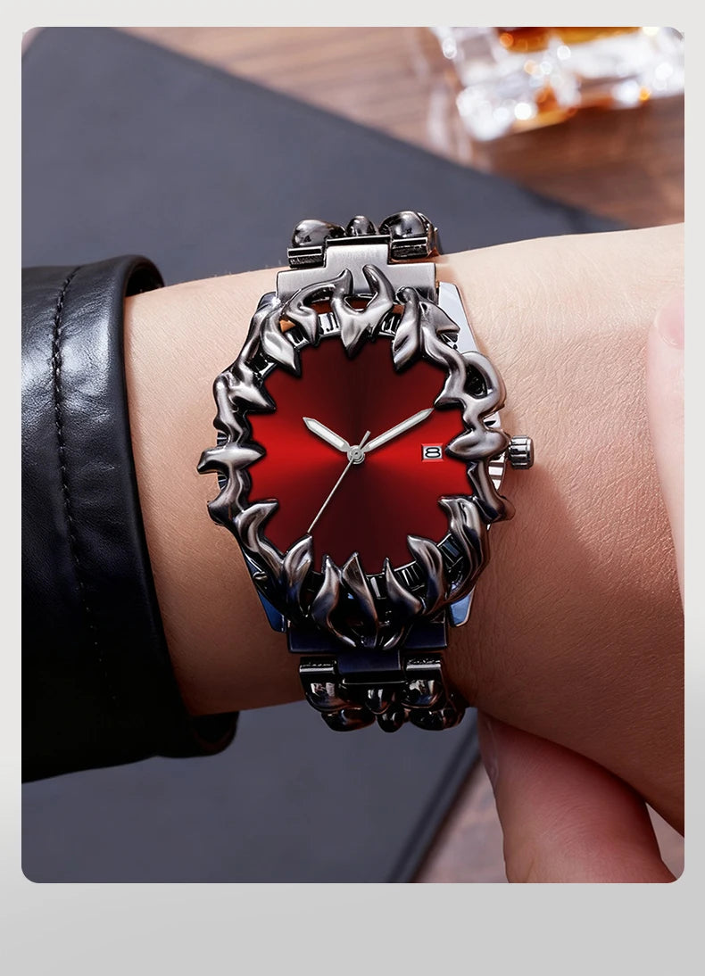 Sports Men Watch Fashion Man Stainless Steel Quartz Movement Red Clock Top Brand Halloween Creative Military Watch for Men reloj