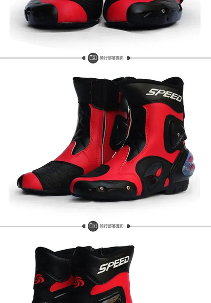 Pro-Biker Premium Motorcycle Racing Shoes for Men & Women - Leather Racing Boots for Speed Biking, Motocross & Off-Road Riding