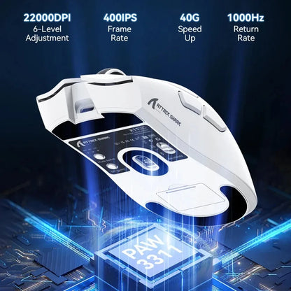 Ratón gaming inalámbrico ultraligero ATTACK SHARK X11SE, vida útil de 20 millones de clics, PAW3311 Gaming, 22KDPI, 400IPS, 40G, 1KHz, 65 horas, 30mAH