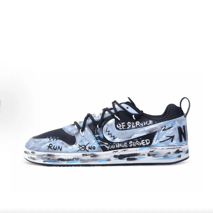 Custom Sneakers Nike Court Borough Drippy for Men Gray Area Theme American Retro Style Hand-drawn Graffiti Remake Versatile