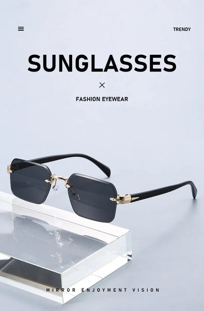 Luxury Rimless Sunglasses, Metal Hinge Exquisite Craftsmanship, Gradient Lenses Sun Protection Sunglasses 823