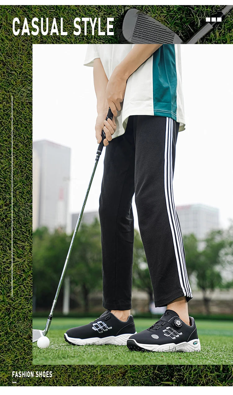Professional Golf Shoes with Rotary Lock Buckle, Breathable, Shock-Absorbing, Non-Slip, Comfortable Support for Golf Course Swing Movements, Men's Casual Sports Shoes