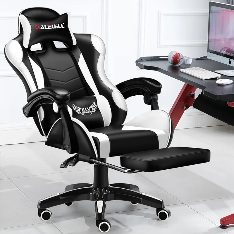Chaise de jeu ergonomique inclinable en cuir PU, dossier haut avec accoudoirs réglables et soutien lombaire pour bureau à domicile et cybercafé