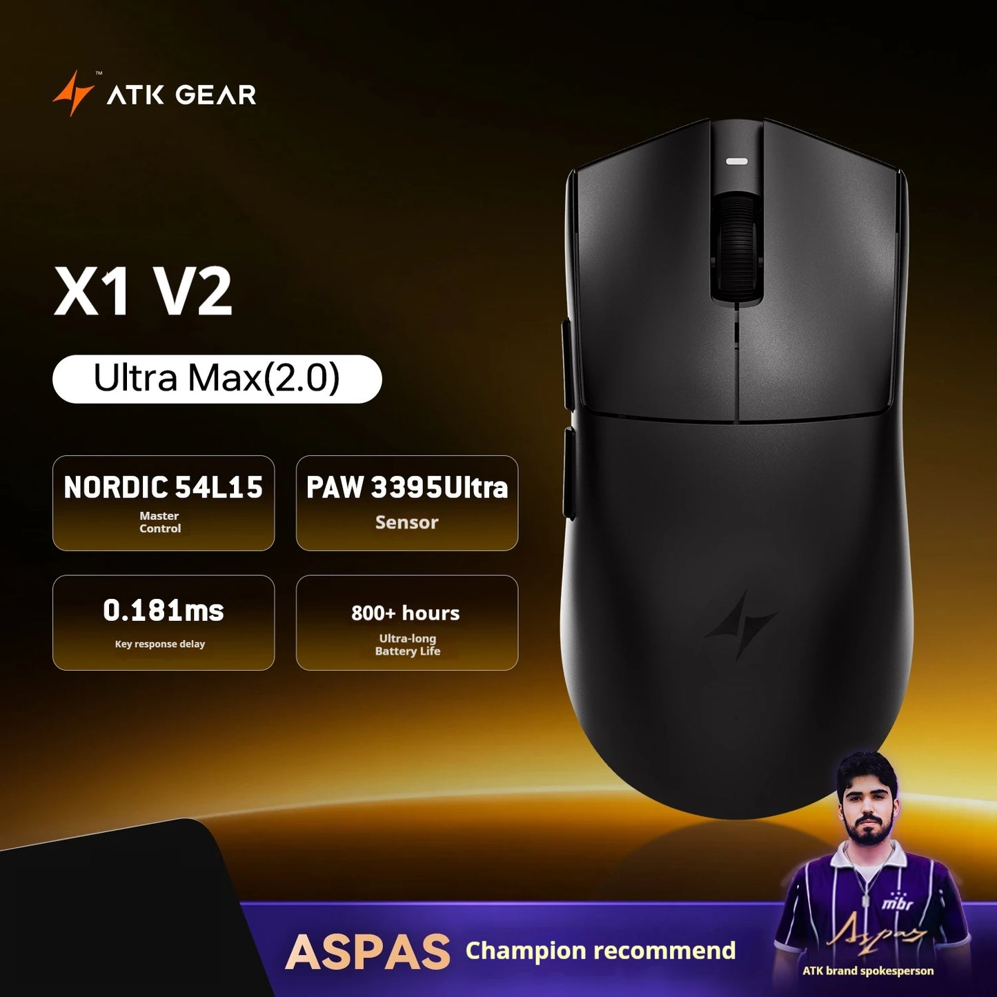 Rato Gaming Sem Fios ATK X1 V2 Ultimate 2.0 Paw3950 Utrla 54g Leve 750ips 0.163ms Baixa Latência 650ips — Novo Acessório para Oferta