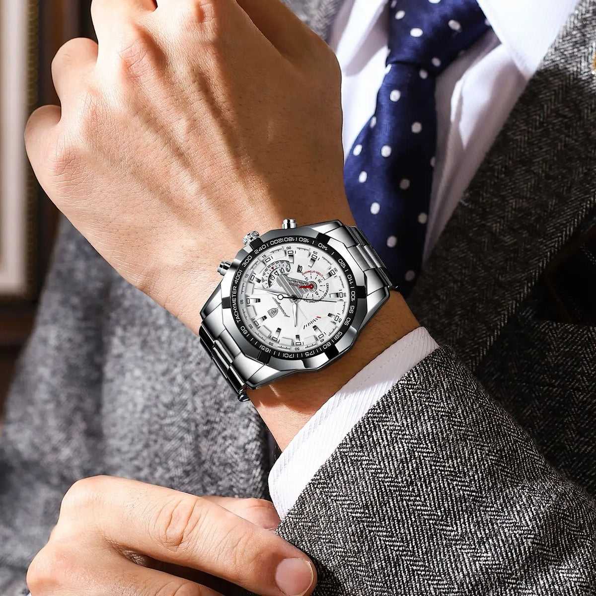Reloj de lujo para hombre POEDAGAR, resistente al agua, luminiscente, con fecha, deportivo, correa de acero inoxidable, mecanismo de cuarzo.