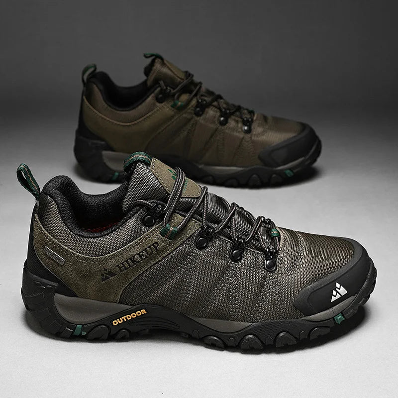 HIKEUP Four-Season Men's Hiking Shoes Outdoor Sports Genuine Leather Wear-Resistant Climbing Shoes Rubber Sole Trekking Sneaker